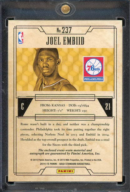 2014 Gold Standard Joel Embiid Dual Jersey Auto #237 RC