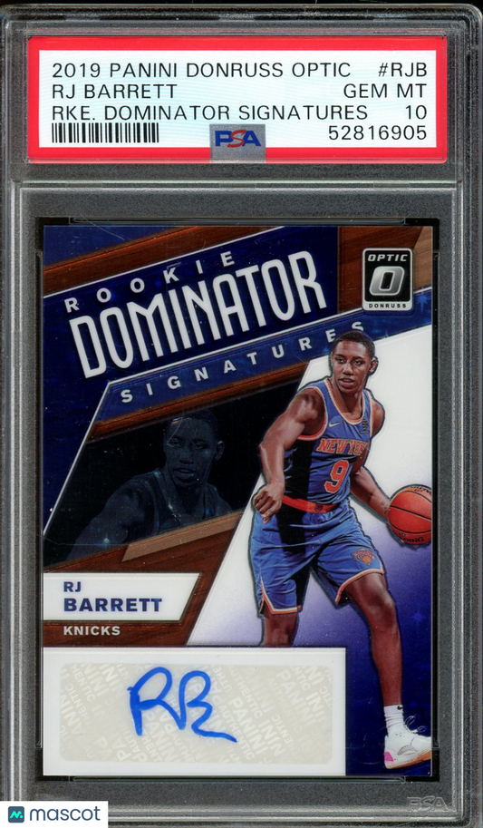 2019 Optic RJ Barrett Purple Stars Dominator Auto #RJB /29 PSA 10 RC