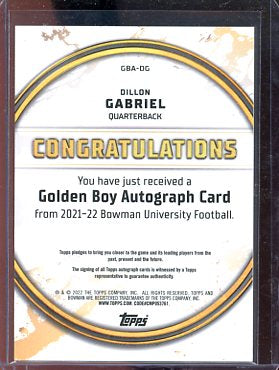 2021 Bowman Chrome U Dillon Gabriel Golden Boy Orange Auto #GBA-DG /25