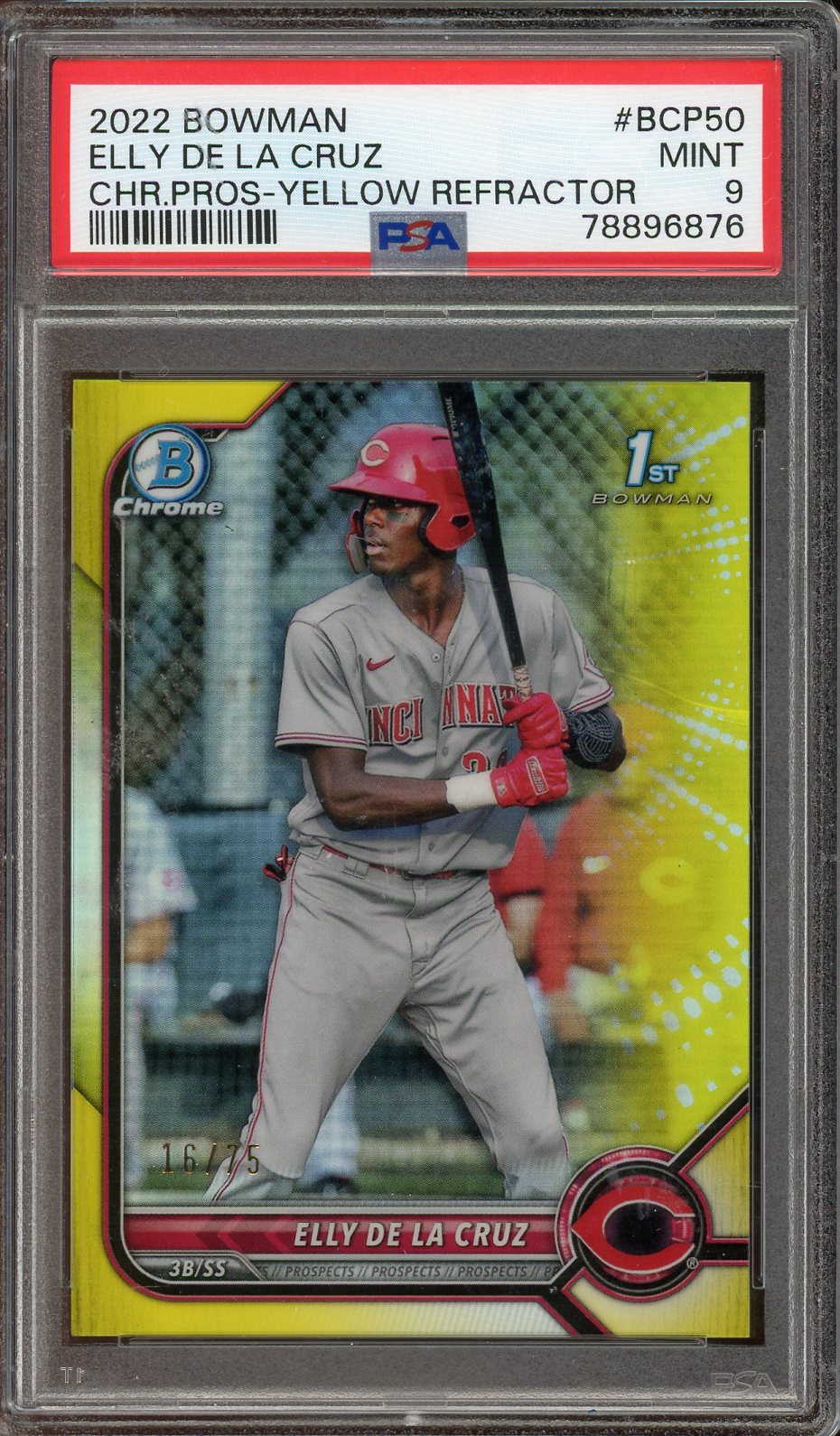 2022 Bowman Chrome Elly De La Cruz Yellow Refractor #BCP50 /75 PSA 9 Bowman 1st