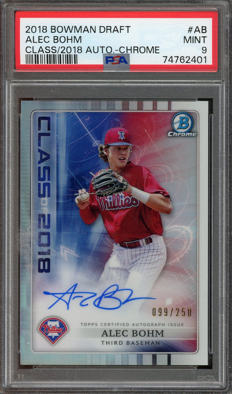 2018 Bowman Chrome Alec Bohm Class of 2018 Auto #AB /250 PSA 9