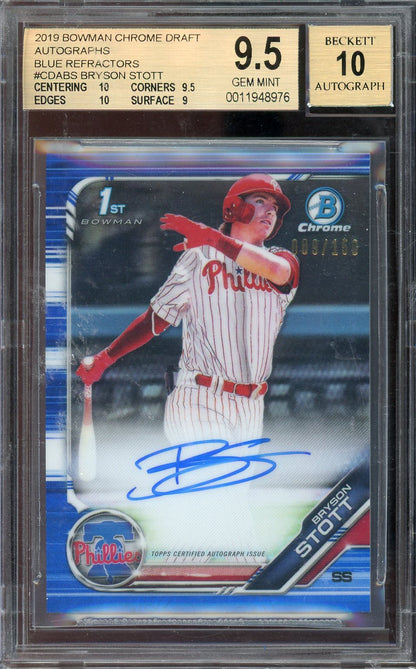 2019 Bowman Chrome Bryson Stott Auto Blue Refractor #CDA-BS /150 BGS 9.5 Bowman 1st