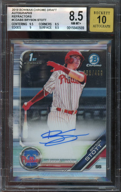 2019 Bowman Chrome Bryson Stott Auto Refractor #CDA-BS /499 BGS 8.5 Bowman 1st