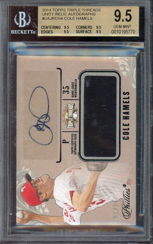 2014 Topps Triple Threads Cole Hamels Jersey Auto #UAJR-CHA /99 BGS 9.5