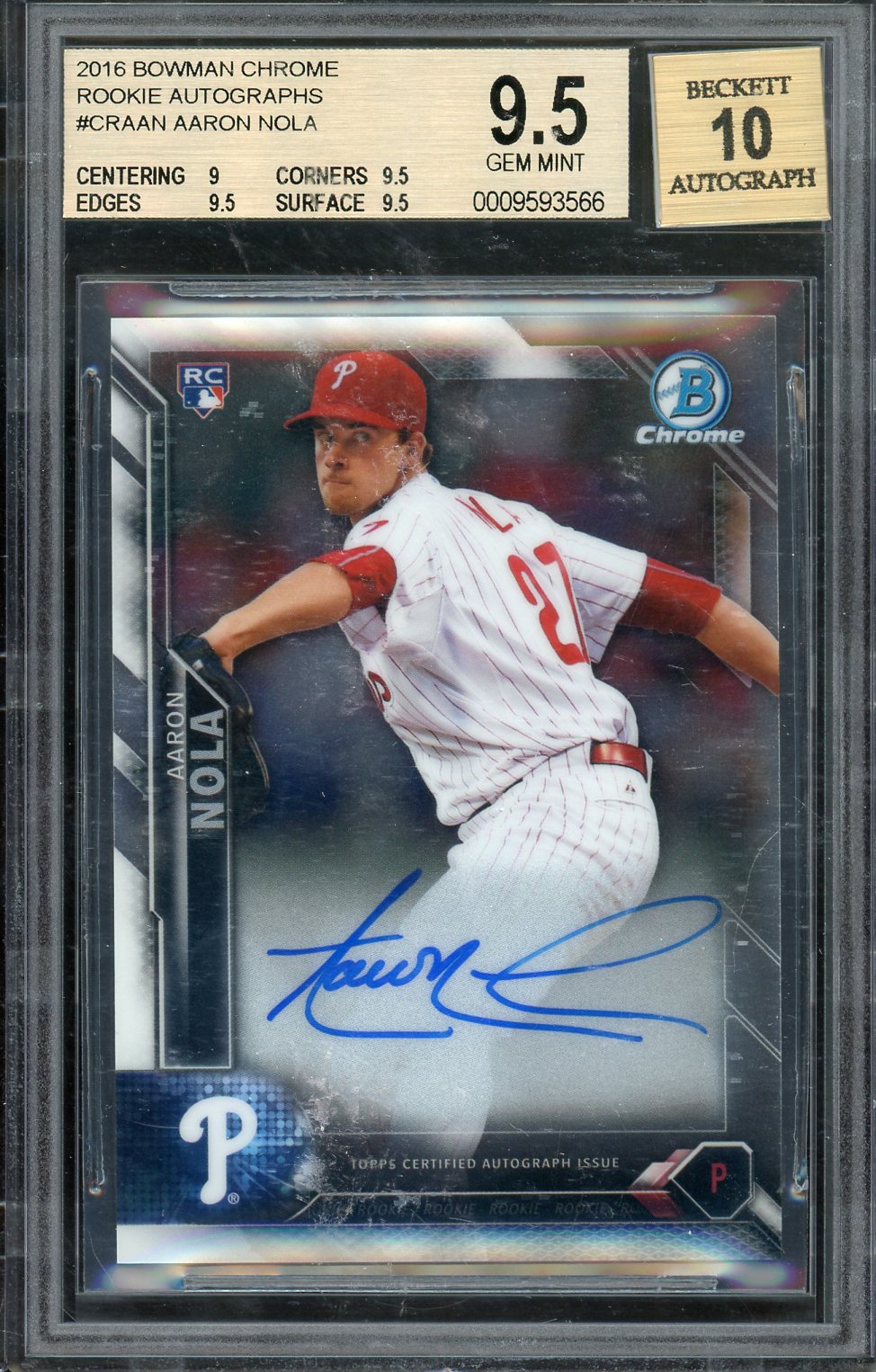 2016 Bowman Chrome Aaron Nola Auto #CRA-AN BGS 9.5 RC