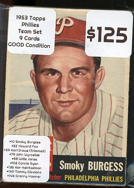 1953 Topps Phillies Team Set 9 Cards