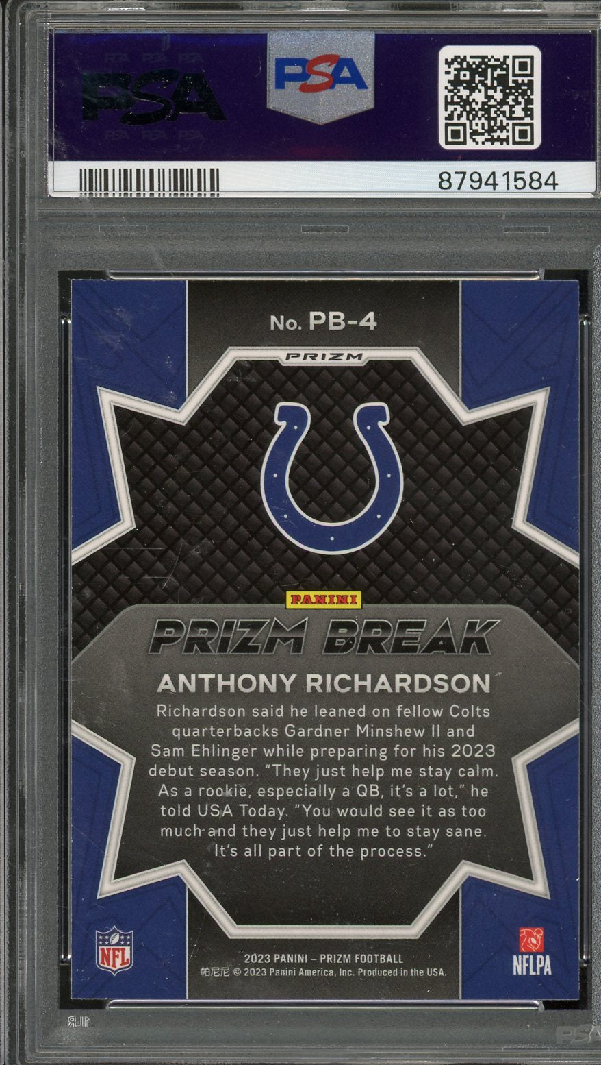 2023 Prizm Anthony Richardson Prizm Break Green Ice #PB4 PSA 10 RC