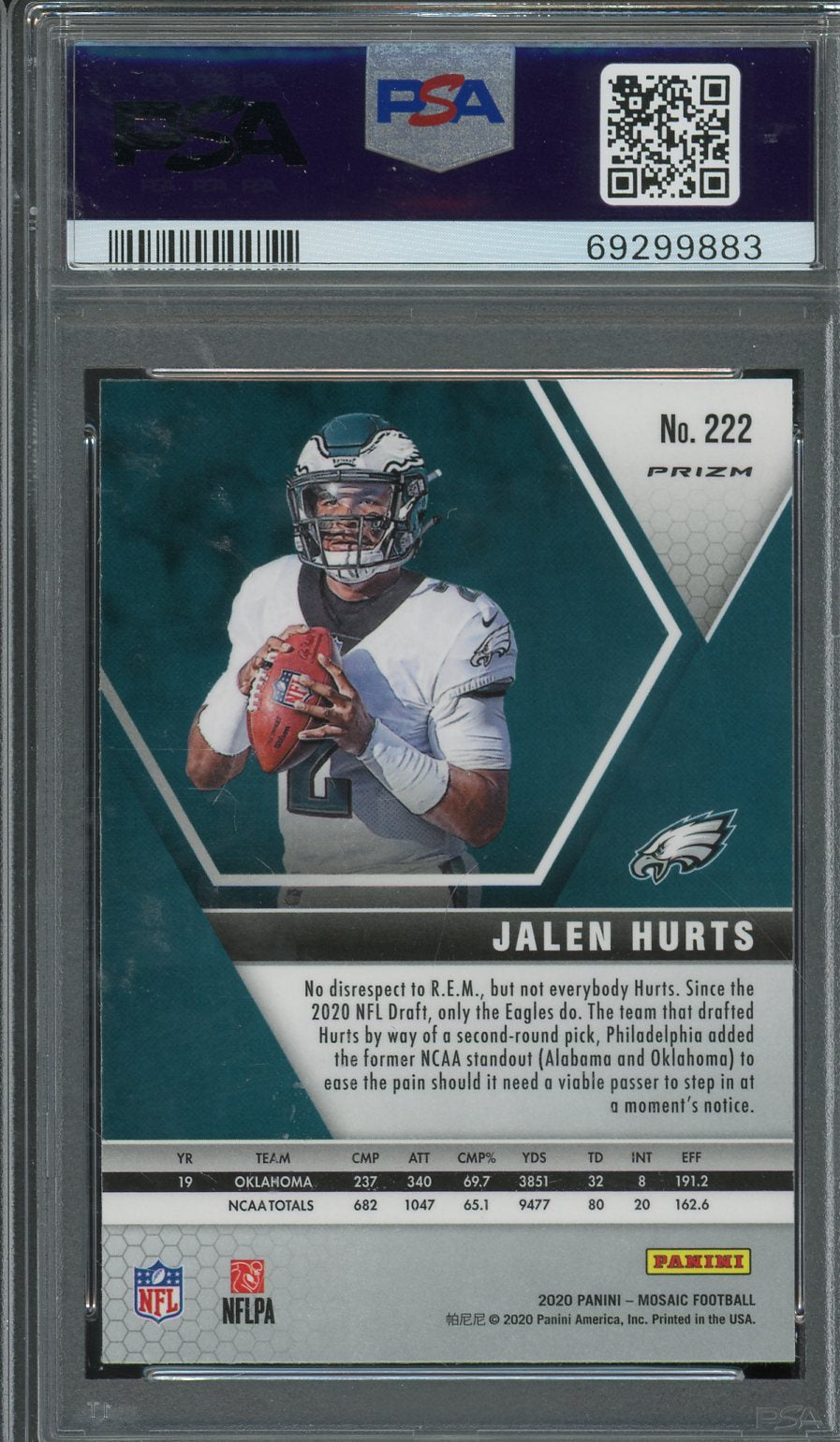 2020 Mosaic Jalen Hurts Silver #222 PSA 10 RC