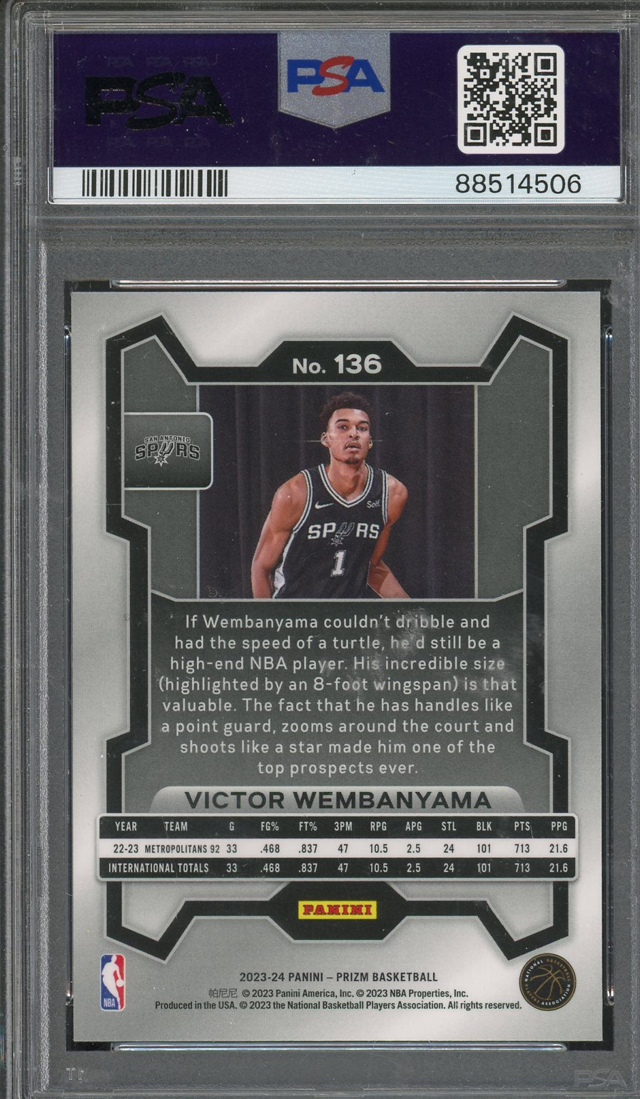 2023 Prizm Victor Wembanyama #136 PSA 10 RC San Antonio Spurs