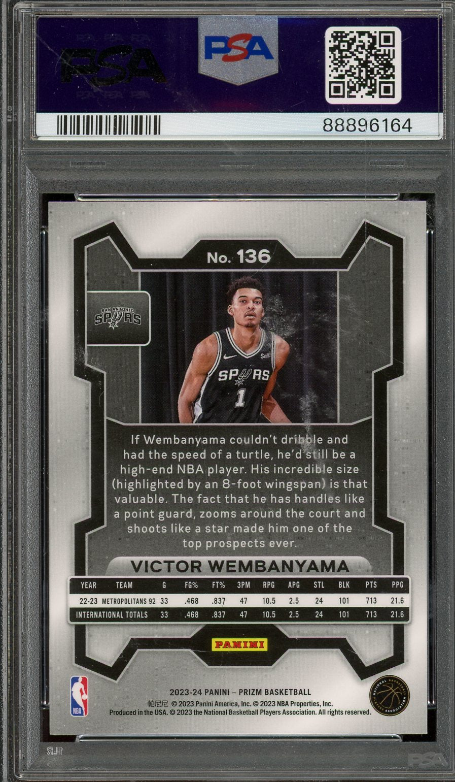 2023 Prizm Victor Wembanyama #136 PSA 10 Rookie Spurs