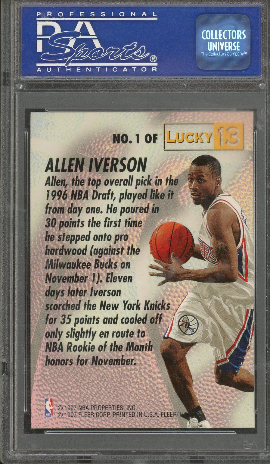 1996 Fleer Allen Iverson Lucky 13 #1 PSA 10 RC