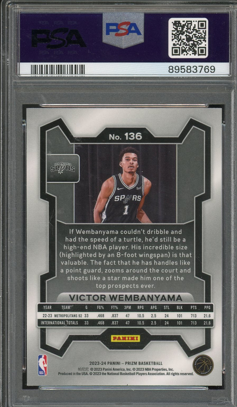 2023 Prizm Victor Wembanyama #136 PSA 10 RC Rookie