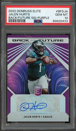 2022 Donruss Elite Jalen Hurts Back to the Future Auto Purple #BFSJA /49 PSA 10