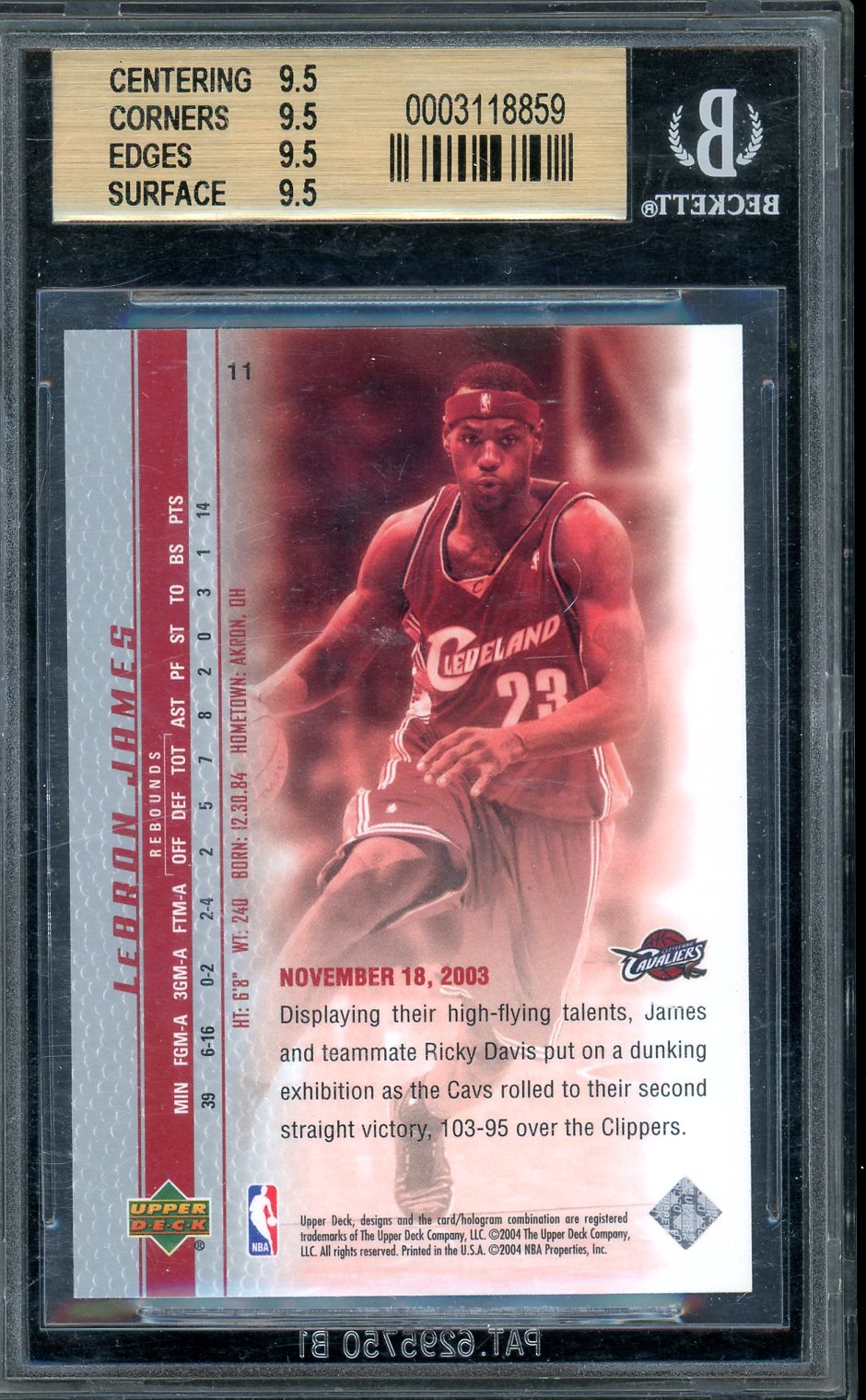 2003 Upper Deck Lebron James Phenomenal Beginning Rookie BGS 9.5