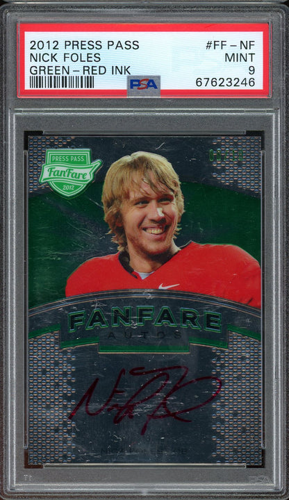 2012 Press Pass Nick Foles Green Red Ink Auto #FF-NF /10 PSA 9 RC