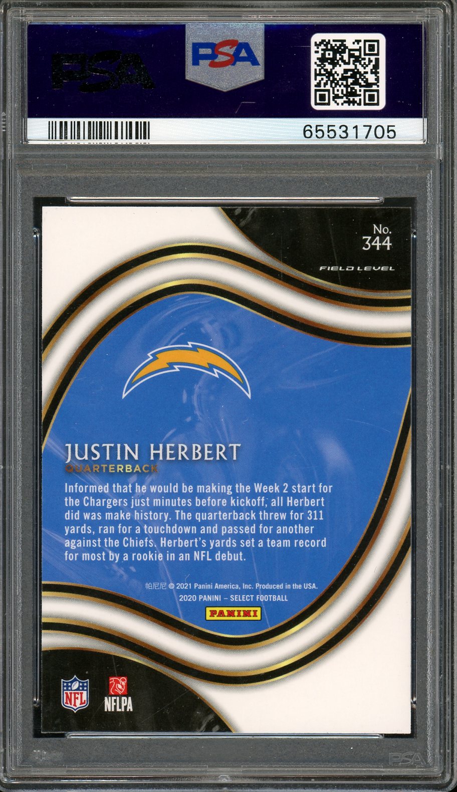 2020 Select Justin Herbert Field Level Rookie PSA 10 RC