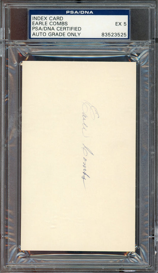 Earle Combs Index Card Autograph Psa Dna 5