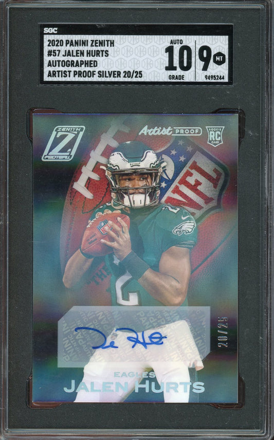 2020 Zenith Jalen Hurts Auto Artist Proof Silver #57 /25 SGC 9 AUTO 10 RC