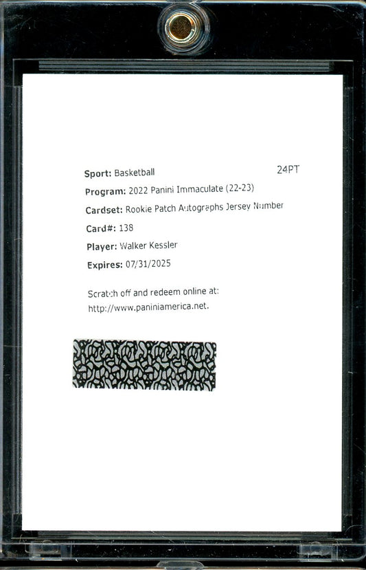 2022 Immacuate Walker Kessler RPA Jersey Number /24 RC REDEMPTION