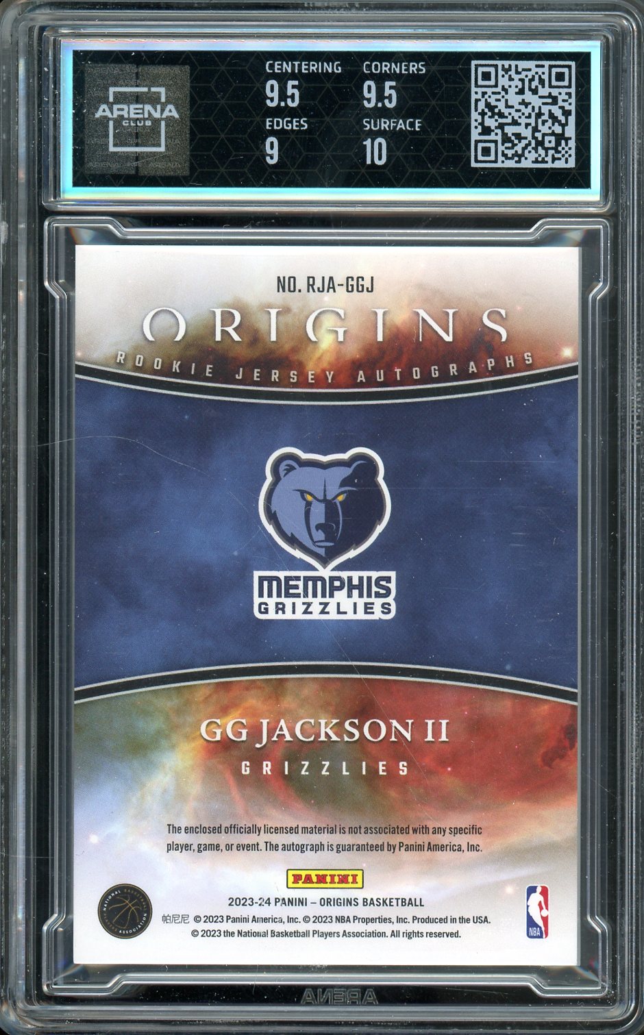 2023 Origins GG Jackson II Rookie Patch Auto Arena Club 9.5