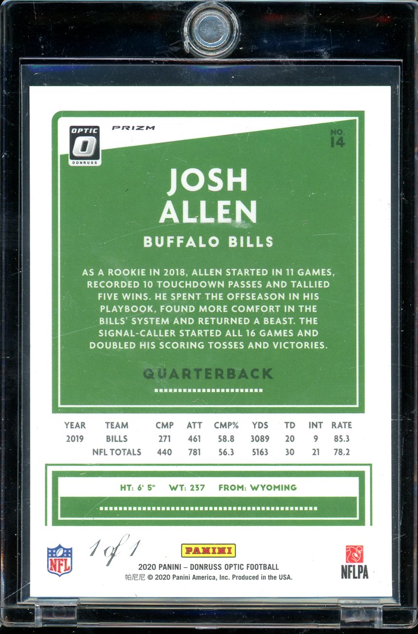 2020 Optic Josh Allen Black 1/1 *Small Front Surface Mark*