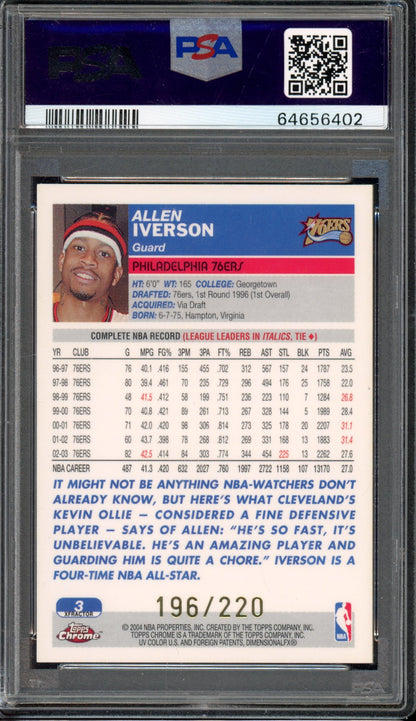 2003 Topps Chrome Allen Iverson XFractor 196/220 PSA 9