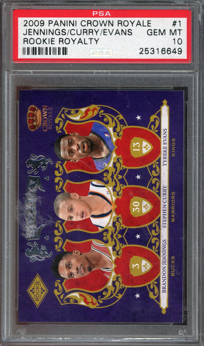 2009 Crown Royale Brandon Jennings Stephen Curry Tyreke Evans Rookie Royalty #1 PSA 10 RC