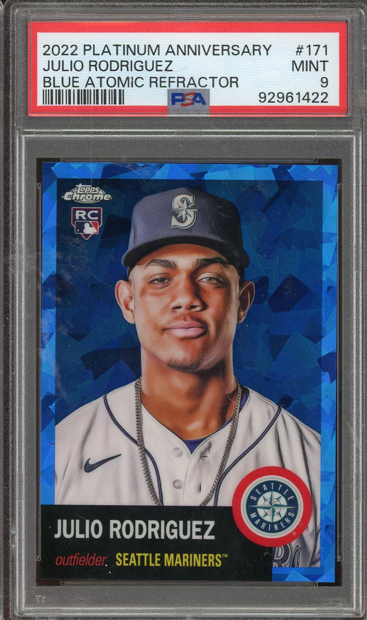 2022 Topps Chrome Platinum Julio Rodriguez Blue Atomic #171 /100 PSA 10 RC