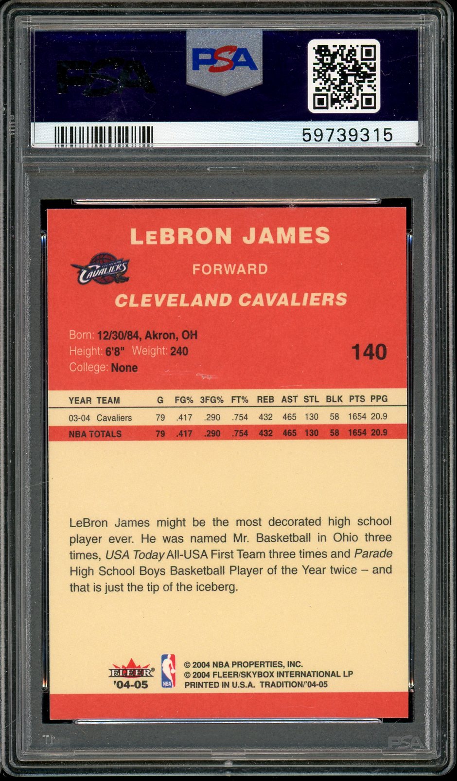 2004 Fleer Tradition LeBron James PSA 10