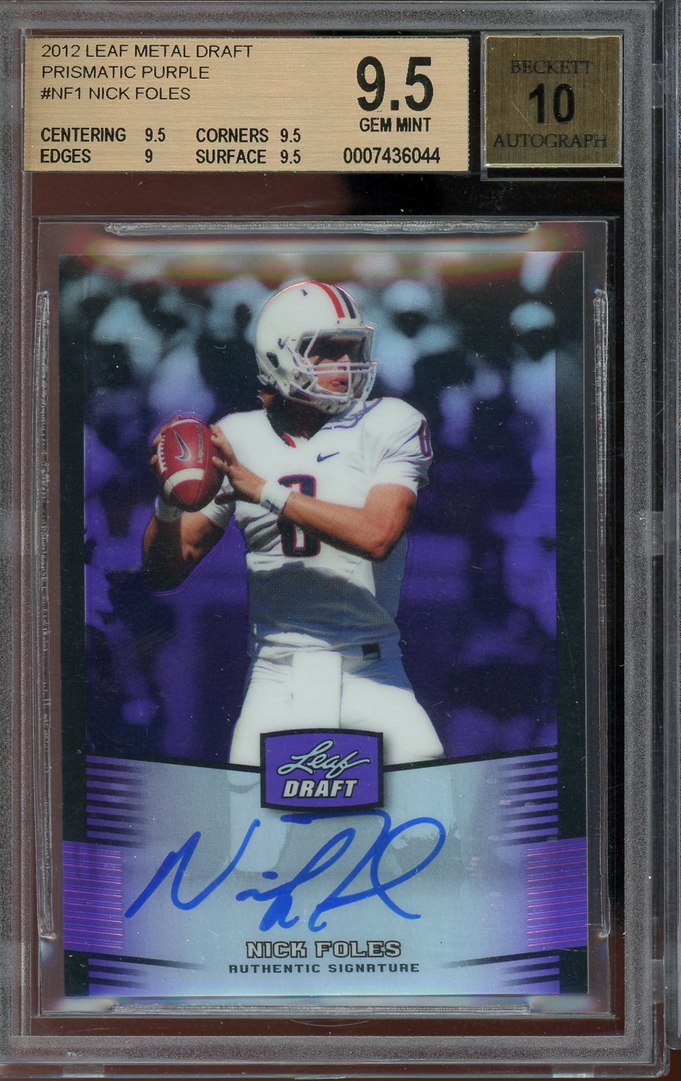 2012 Leaf Metal Draft Nick Foles Purple Auto #NF1 /25 BGS 9.5 Auto 10