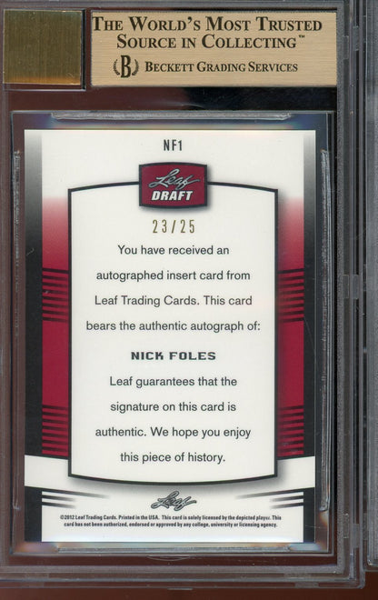 2012 Leaf Metal Draft Nick Foles Purple Auto #NF1 /25 BGS 9.5 Auto 10