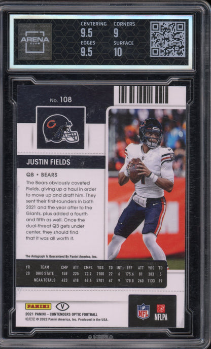 2021 Optic Contenders Justin Fields Rookie Auto Arena Club 9.5