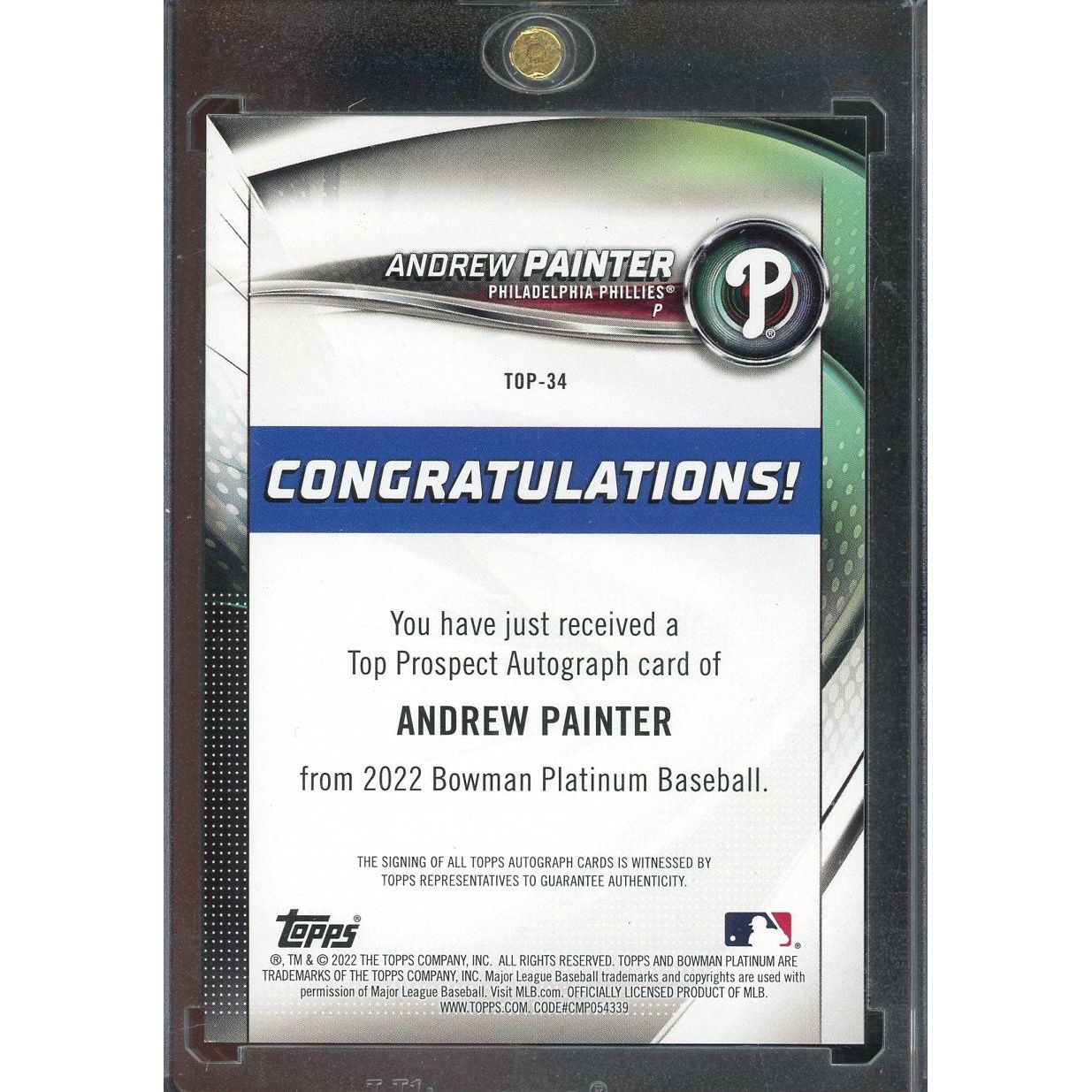 2022 Bowman Platinum Andrew Painter Auto #TOP-34