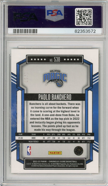 2022 Chronicles Paolo Banchero Score Gold #538 /10 PSA 10 RC