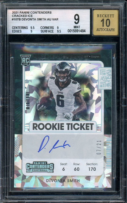 2021 Contenders Devonta Smith Rookie Auto Cracked Ice /21 BGS 9/10