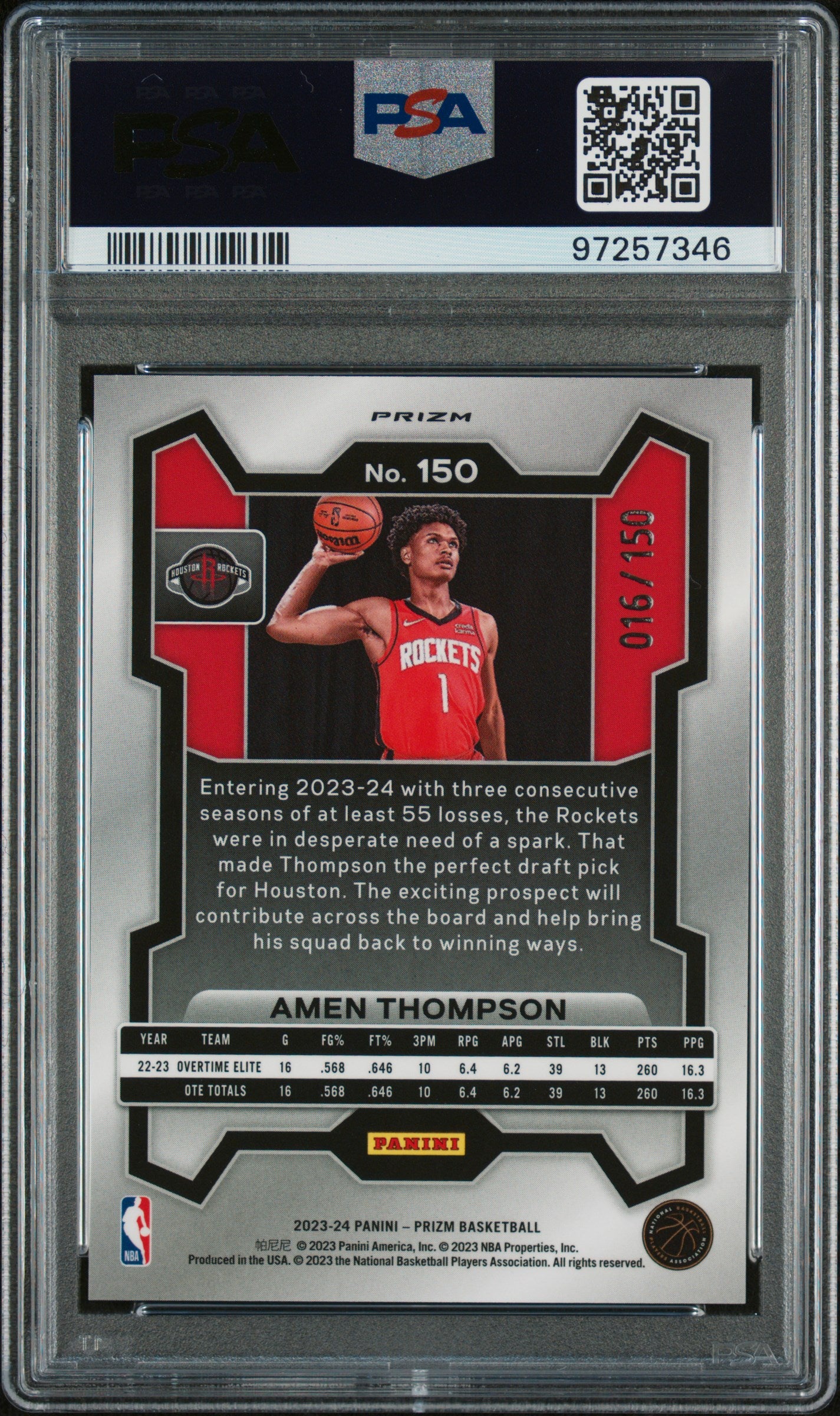 2023 Prizm Amen Thompon Blue Fast Break Rookie /150 PSA 10 Rc