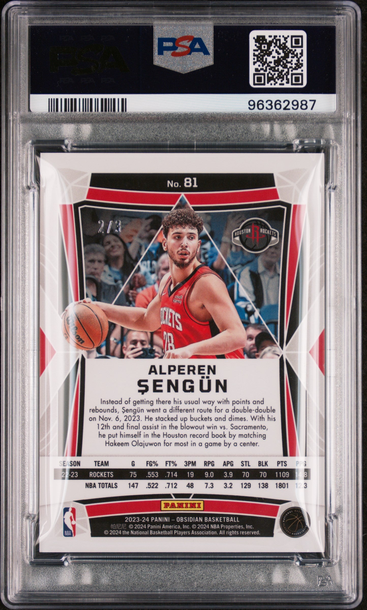 2023 Obsidian Alperen Sengun Electric Etch Contra /3 PSA 9 FOTL