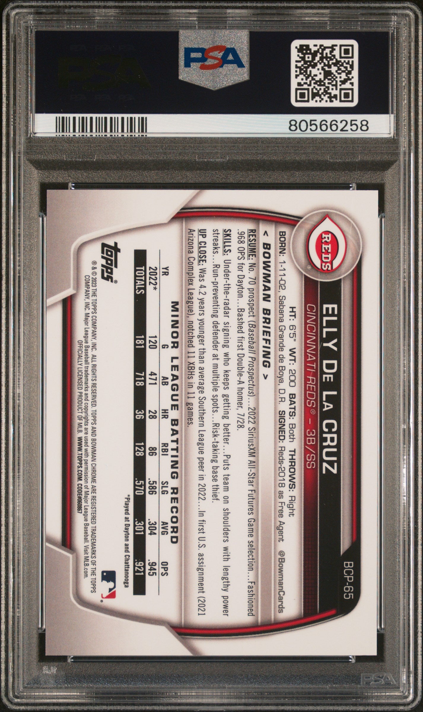 2023 Bowman Chrome Mega Box Elly De La Cruz /75 PSA 10