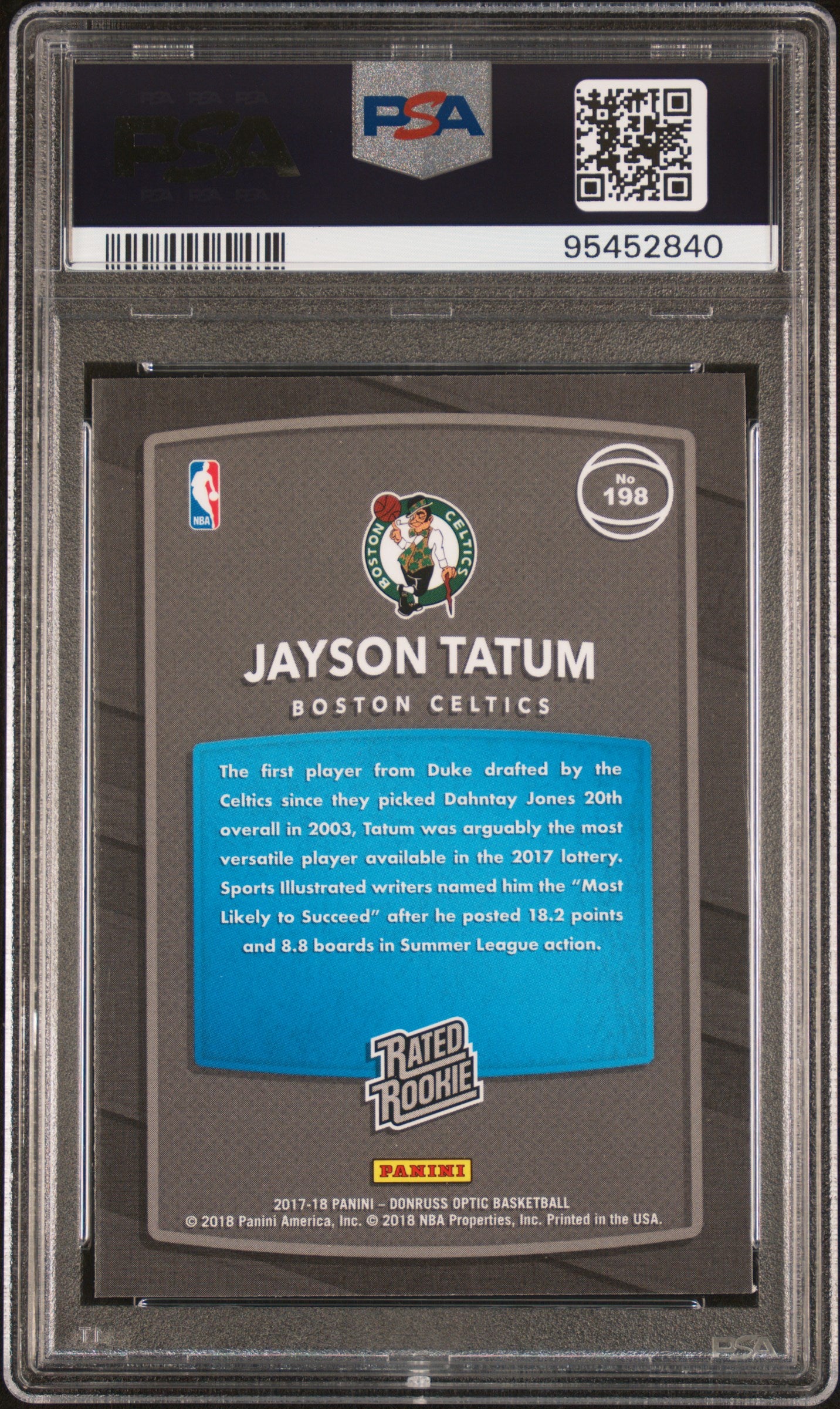 2017 Donruss Optic Jayson Tatum Red Yellow PSA 10 RC