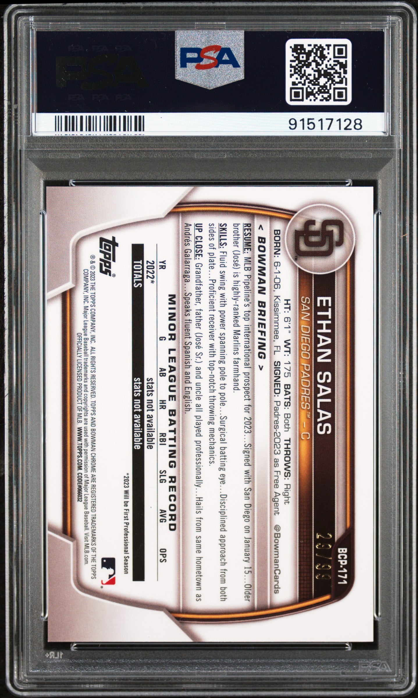 2023 Bowman Chrome Mega Box Ethan Salas Green /99 PSA 10