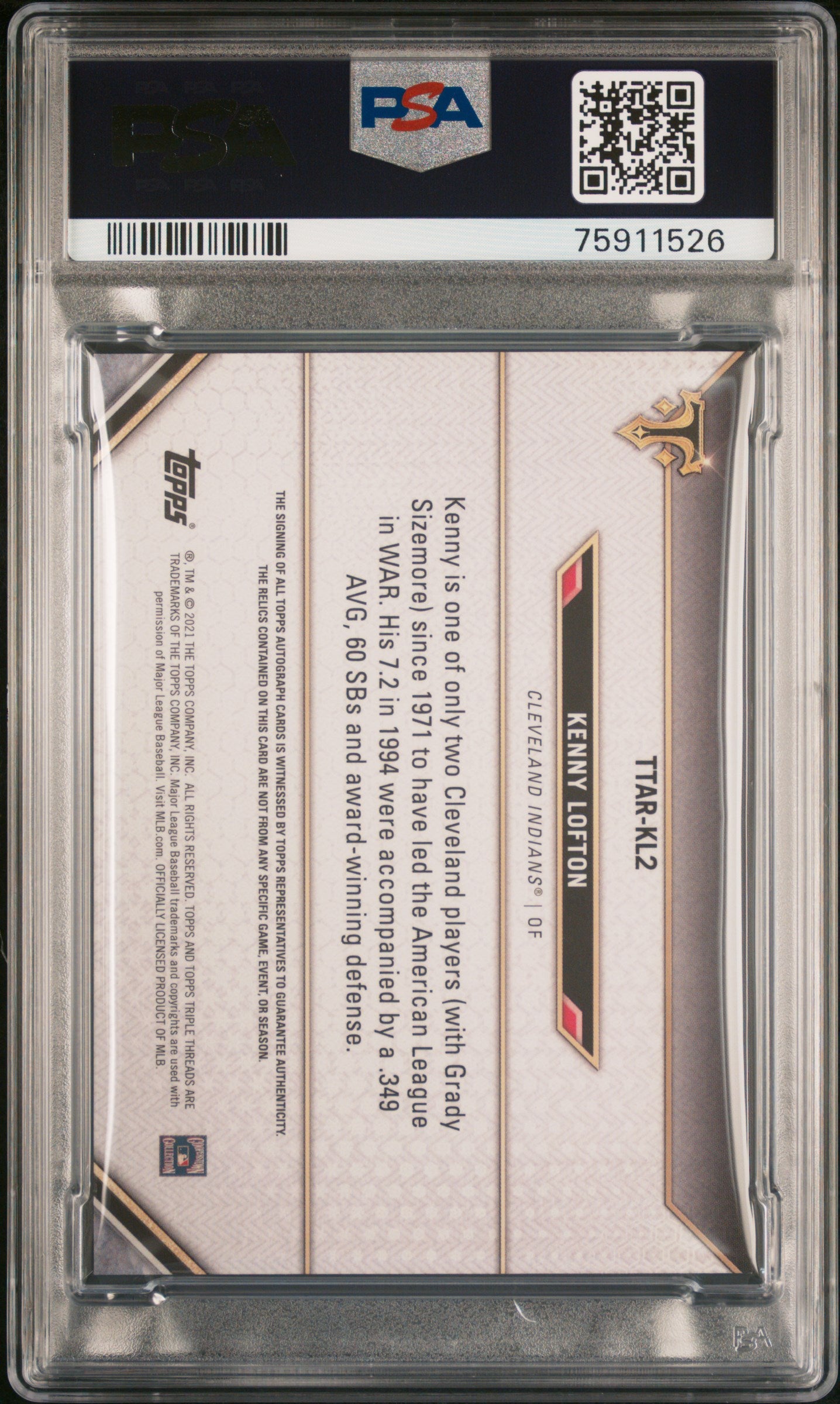 2021 Triple Threads Kenny Lofton Patch Auto 18/18 PSA 10