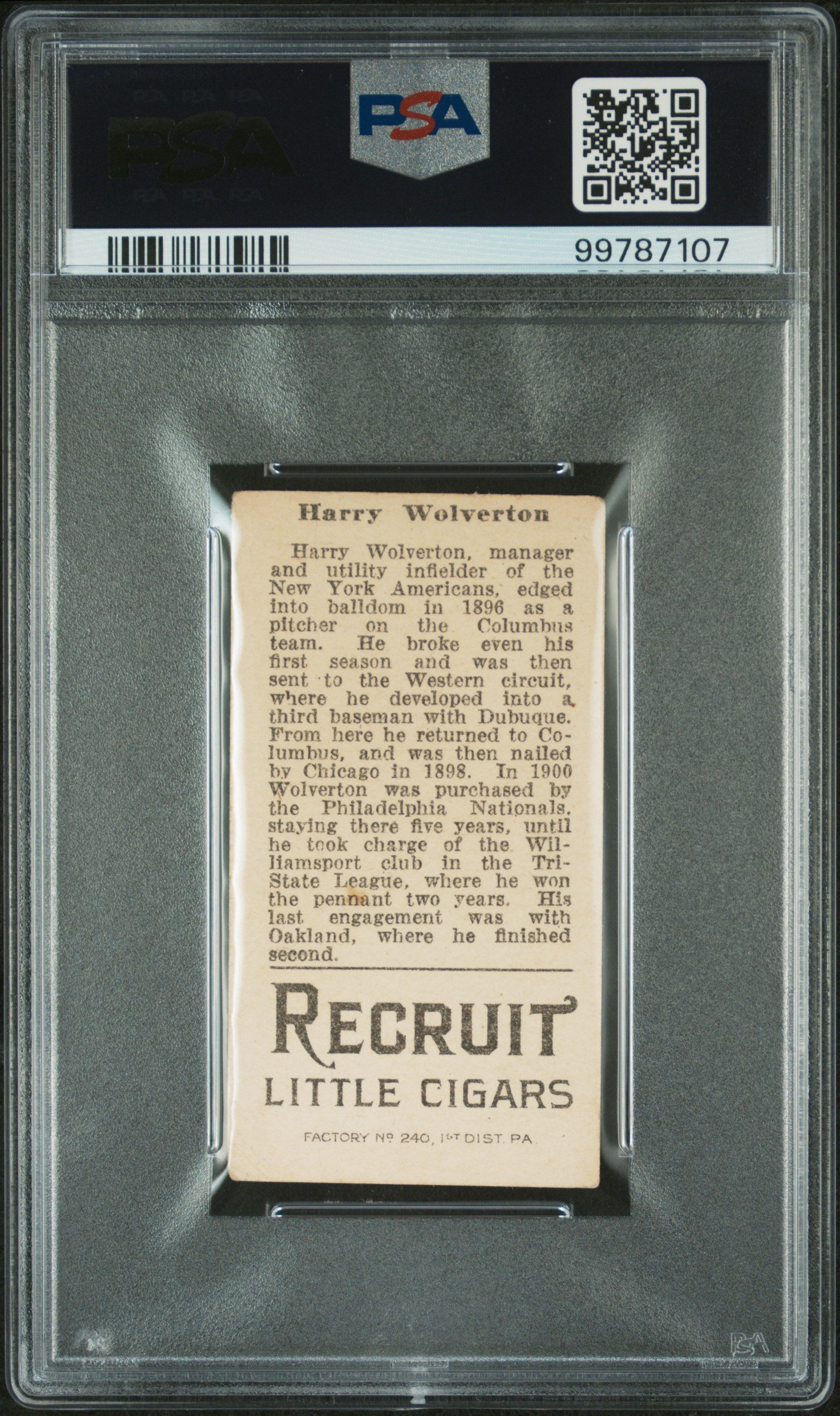 T207 Brown Background Harry Wolverton PSA 3