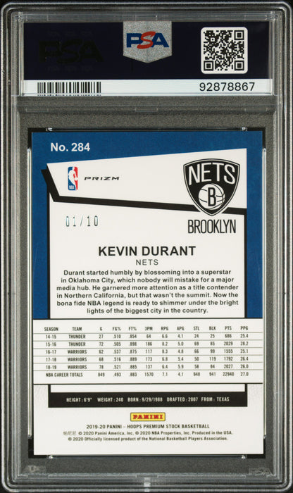 2019 Hoops Premium Stock Kevin Durant Gold Cracked Ice 01/10 PSA 10