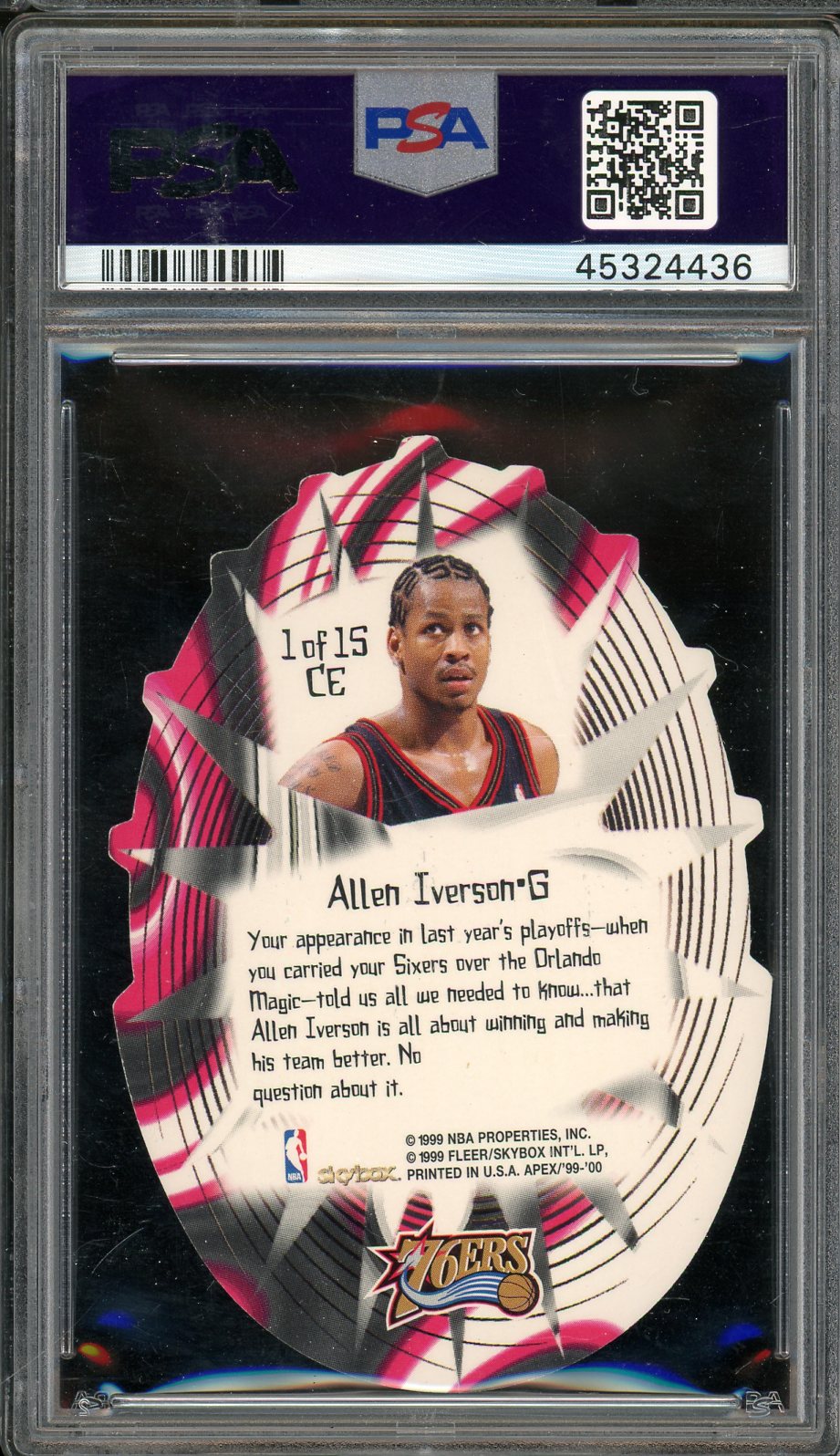 1999 Skybox Apex Allen Iverson Cutting Edge PSA 10