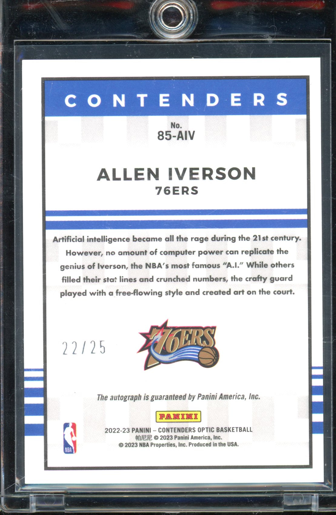 2022-23 Optic Contenders Allen Iverson Blue Auto /25