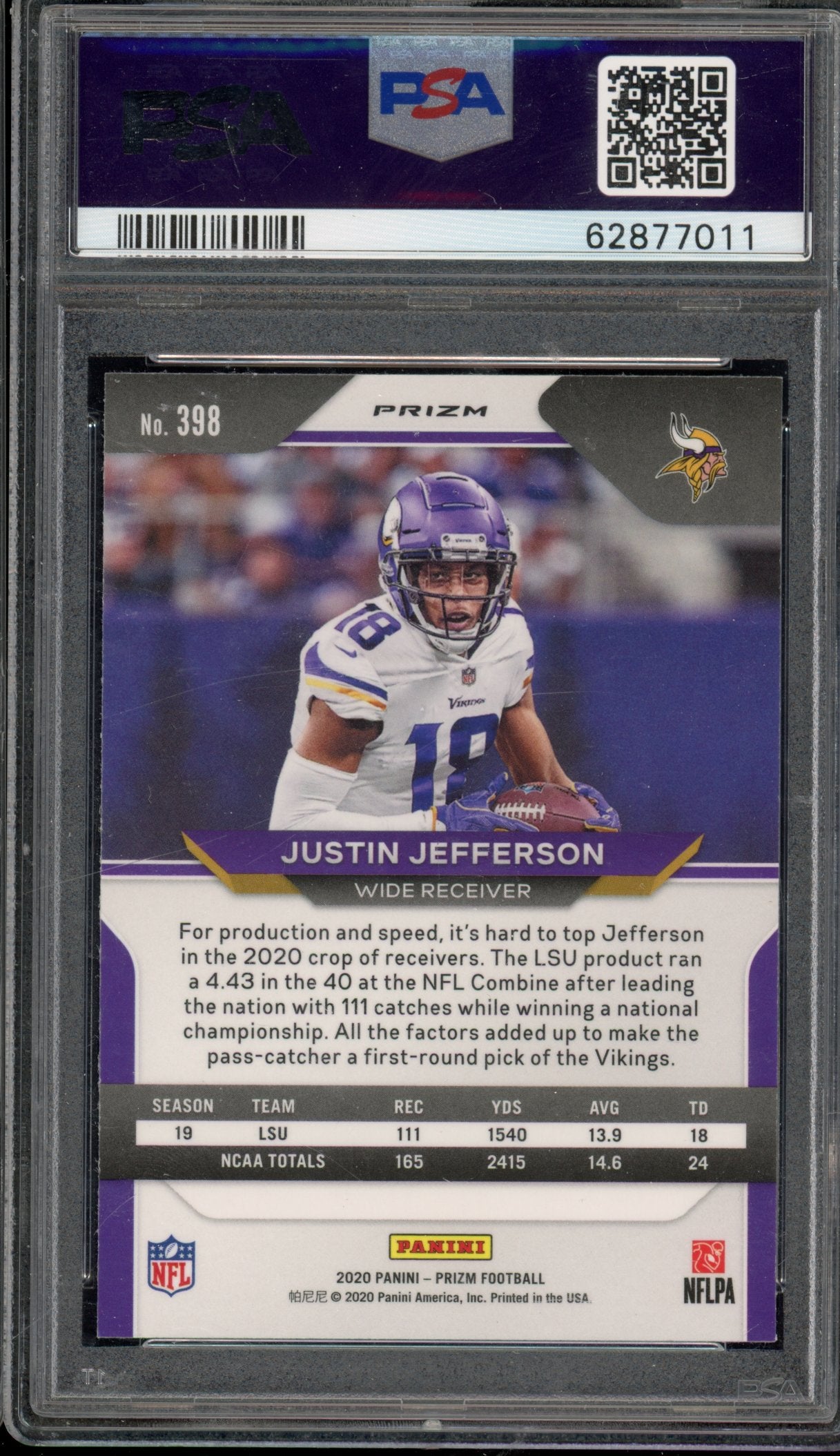 2020 Prizm Justin Jefferson Silver PSA 9 RC