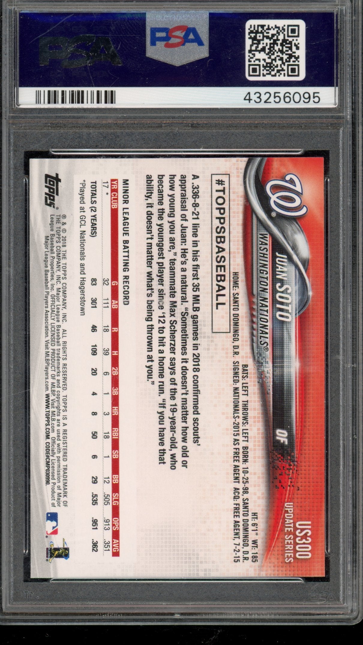 2018 Topps Update Juan Soto PSA 10 RC