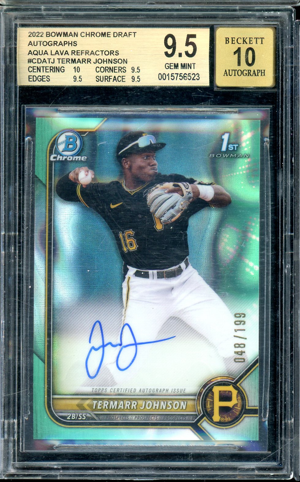 2022 Bowman Chrome Draft Termarr Johnson Aqua Lava Auto 048/199 BGS 9.5 AUTO 10