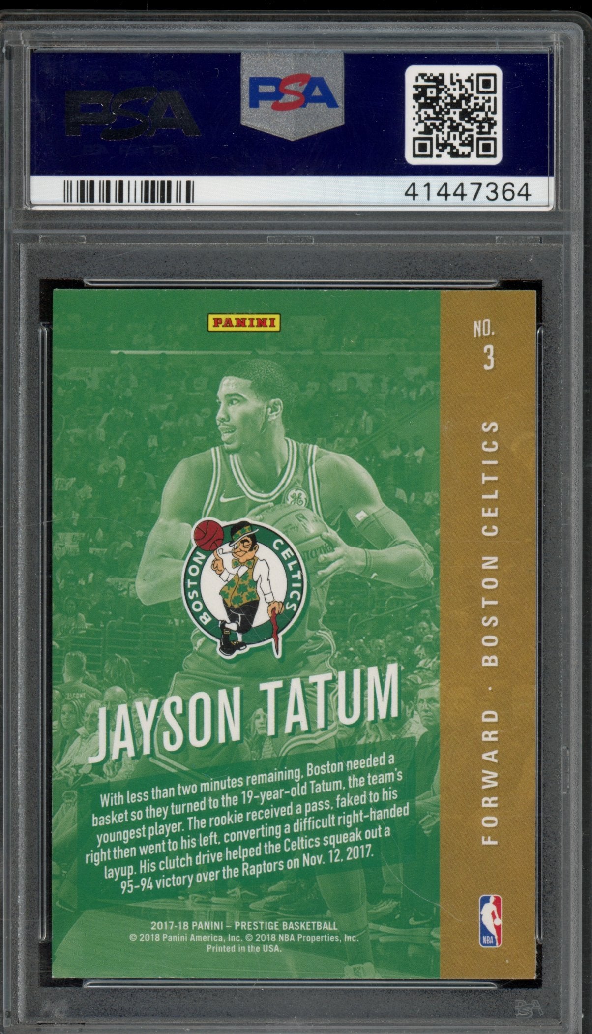 2017 Prestige Jayson Tatum Rookie PSA 10