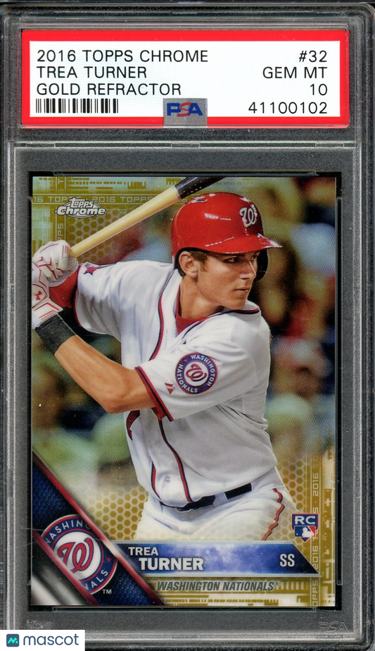 2016 Topps Chrome Trea Turner Gold Refractor 26/50 PSA 10 RC